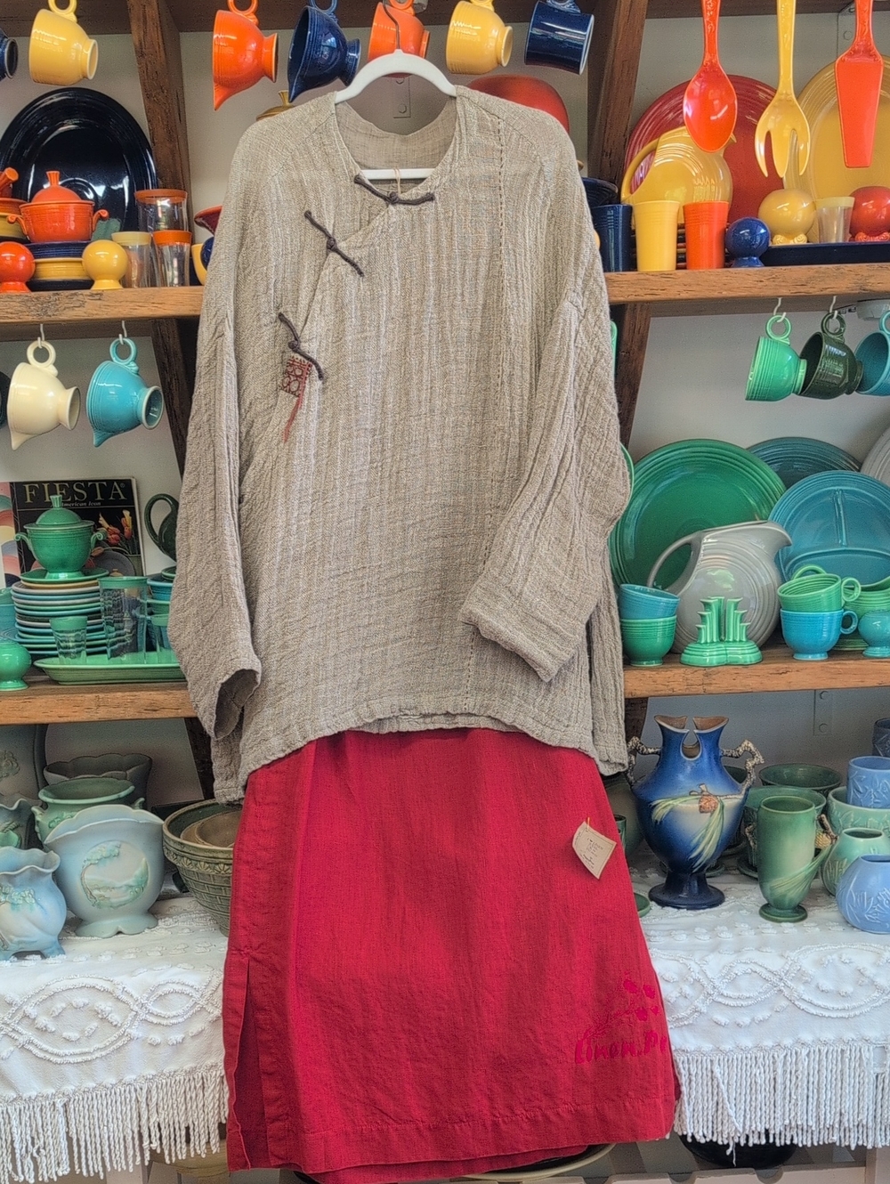 "NWTO"Pro Linen Long Ruby Red Skirt